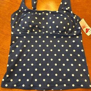 Lands' End Blue and White Polka Dot Tankini Swim Too